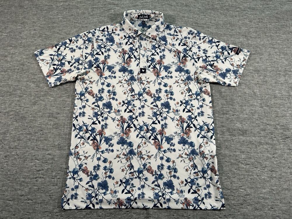Bad Birdie Golf Polo Mens Small White Floral Performance Stretch Short Sleeve